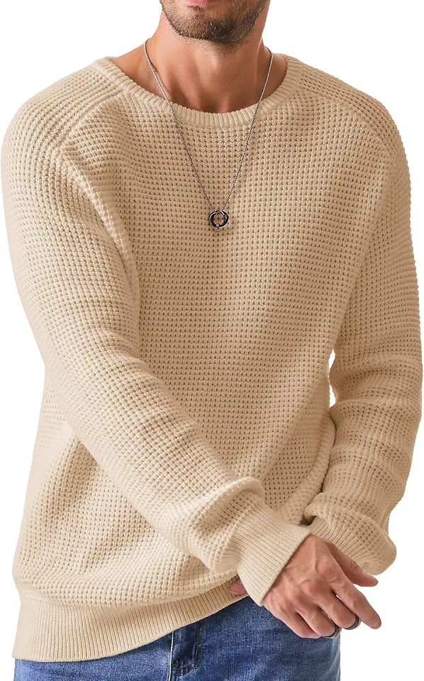 Global Recycled Standard JMIERR Men's Cotton Blend Crewneck Pullover Sweater Waffle Knitted