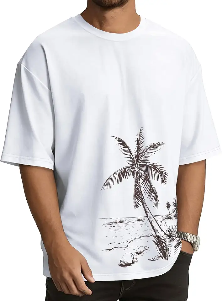 rosemia Oversized Tshirts for Men Crewneck Graphic Short Sleeve Loose Fit Tops
