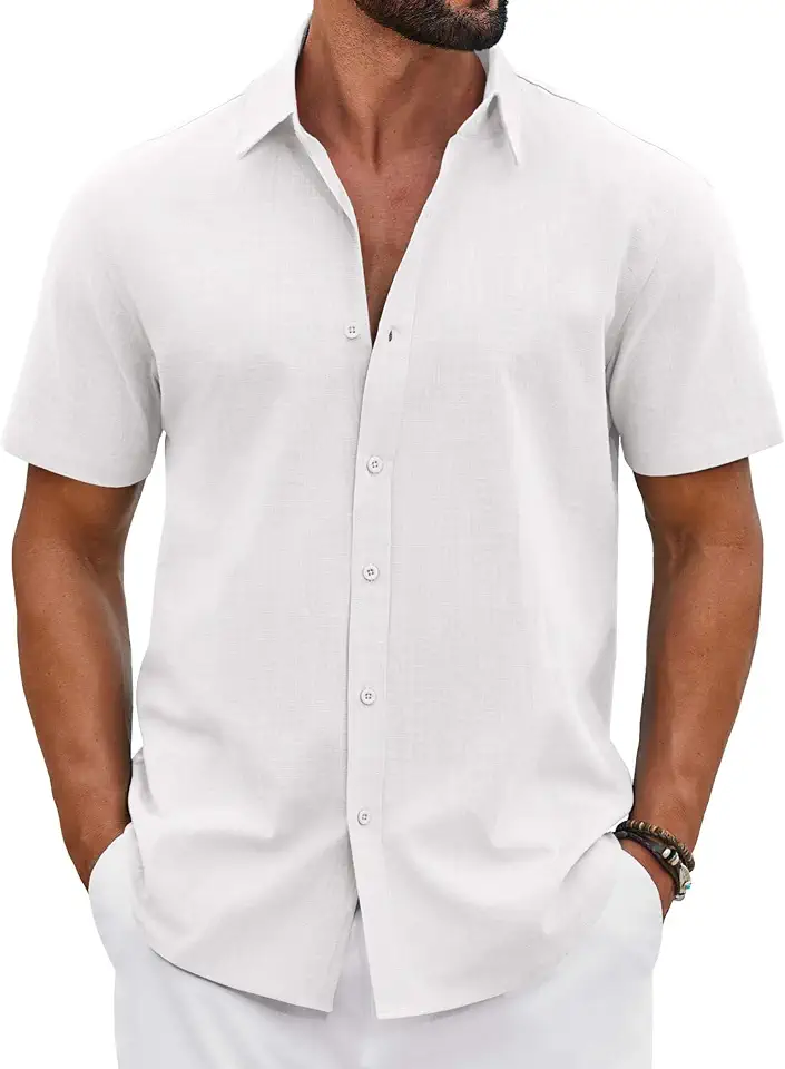 Global Recycled Standard COOFANDY Mens Button Down Shirts Short Sleeve Casual Shirt Cotton Summer Beach Linen Wedding Shirts