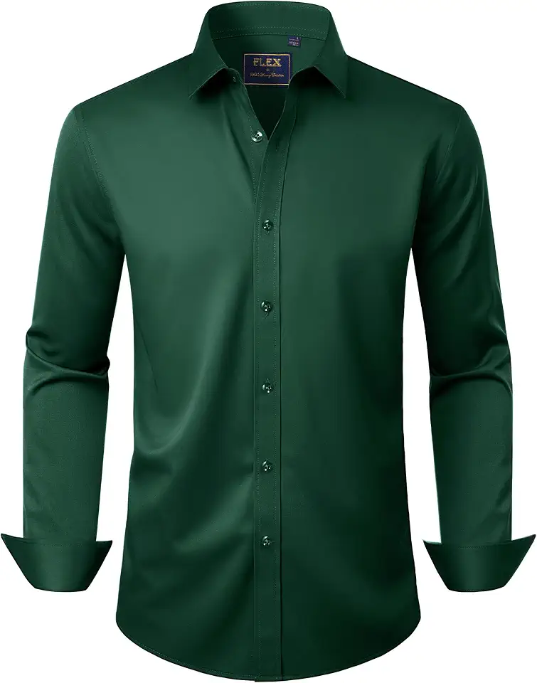 Global Recycled Standard J.VER Men's Dress Shirts Solid Long Sleeve Stretch Wrinkle-Free Formal Shirt Business Casual Button Down Shirts