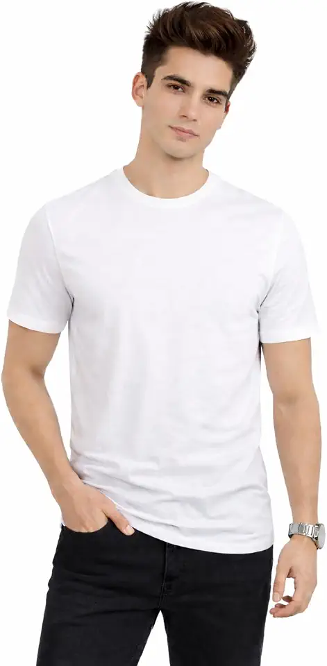 Men Crew Neck T-Shirt Premium Soft Cotton Slim Fit Tee 95% Cotton 5% Spandex Pre-Shrunk Plain Tee Classic Casual Undershirt