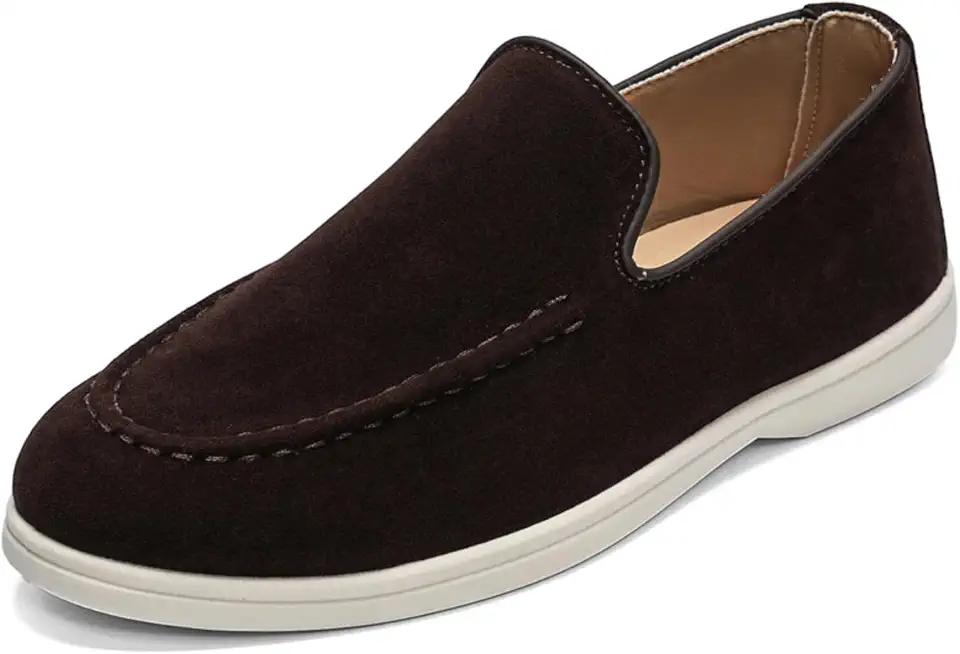 Men's Suede Loafers Slip-On Driving Shoes Hand-Stitched Round Toe