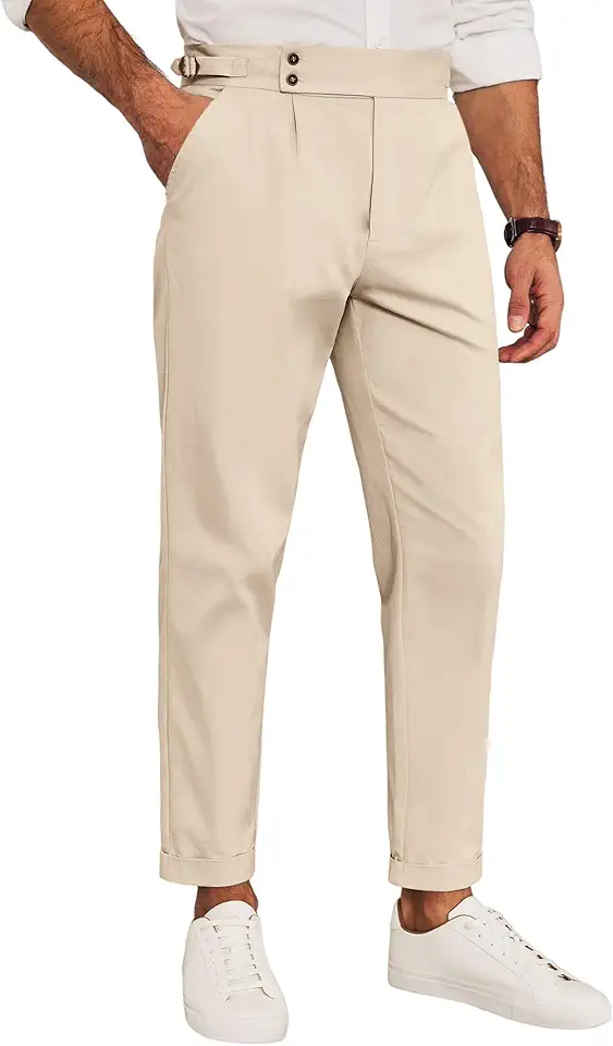 Men's Slim Fit Cream Pleated Pants
