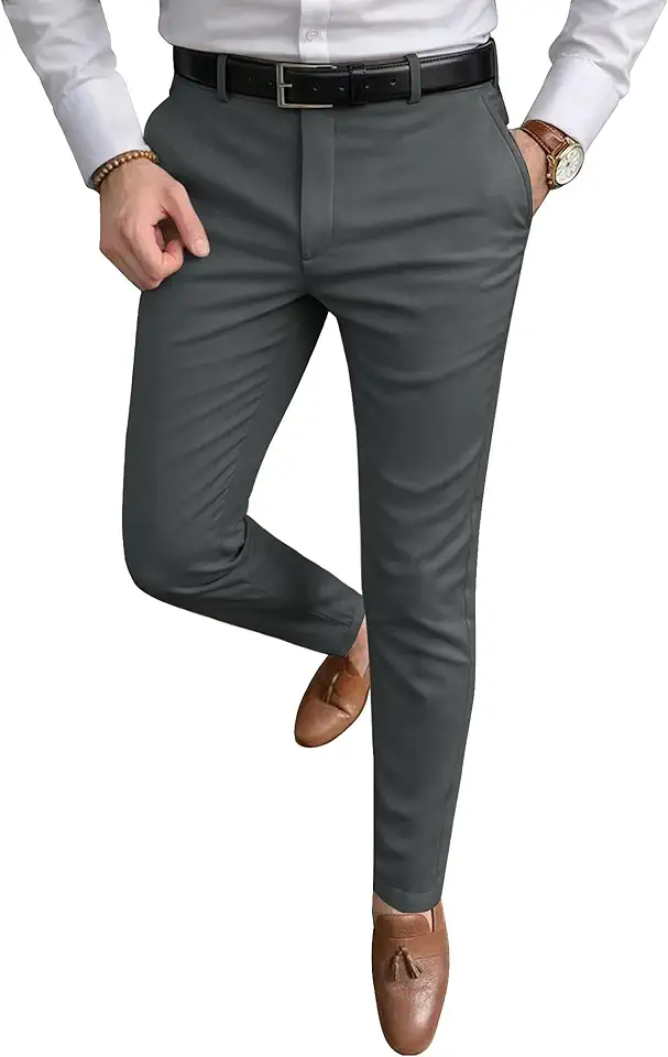 Men's Slim Fit Dark Grey Tailored Trousers