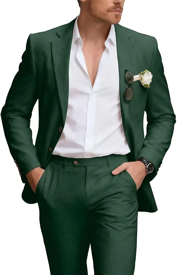 Global Recycled Standard Linen 2 Piece Mens Suit Retro Linen Beach Suits Prom Men Jacket Blazer Pant