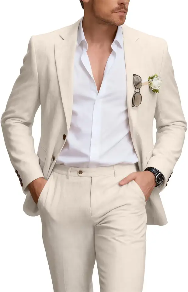 Men's 2 Piece Beige Linen Suit
