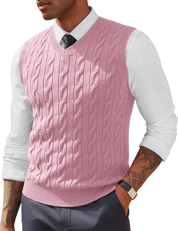 PJ PAUL JONES Mens Sweater Vests V Neck Cable Knit Vests