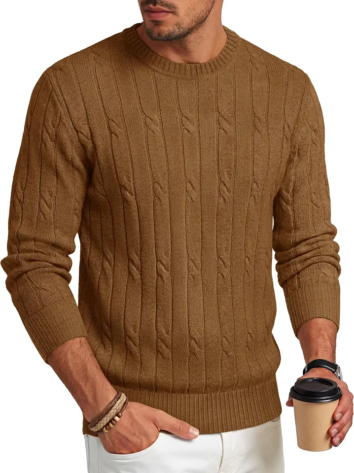 TACVASEN Men's Crewneck Pullover Sweater Cable Knit Long Sleeve Sweaters