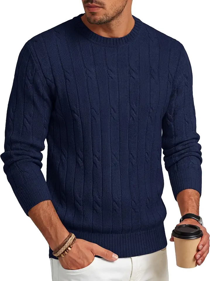 TACVASEN Men's Crewneck Pullover Sweater Cable Knit Long Sleeve Sweaters