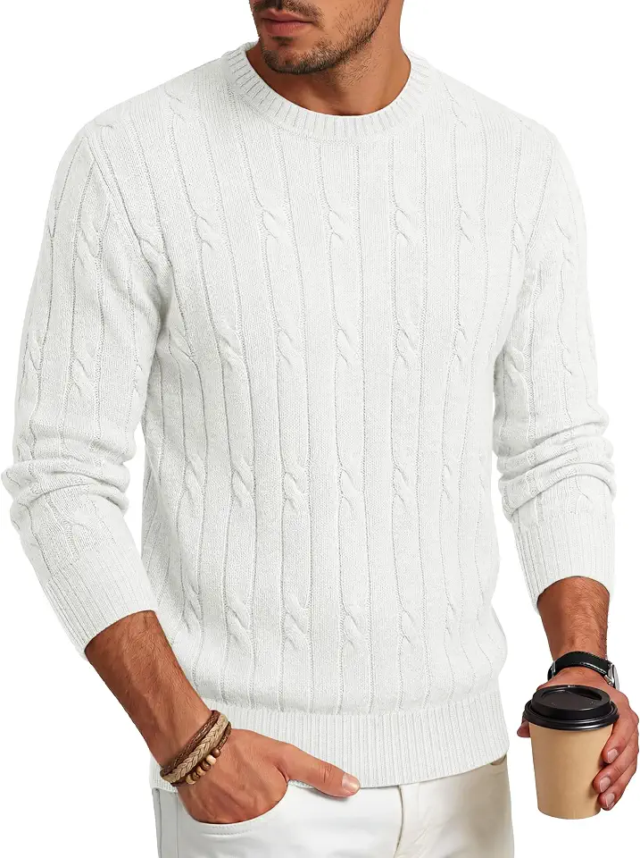 TACVASEN Men's Crewneck Pullover Sweater Cable Knit Long Sleeve Sweaters