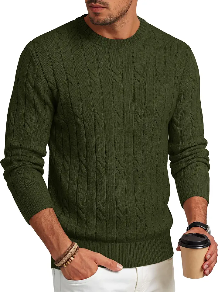 TACVASEN Men's Crewneck Pullover Sweater Cable Knit Long Sleeve Sweaters