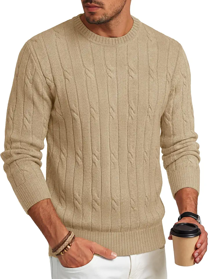TACVASEN Men's Crewneck Pullover Sweater Cable Knit Long Sleeve Sweaters