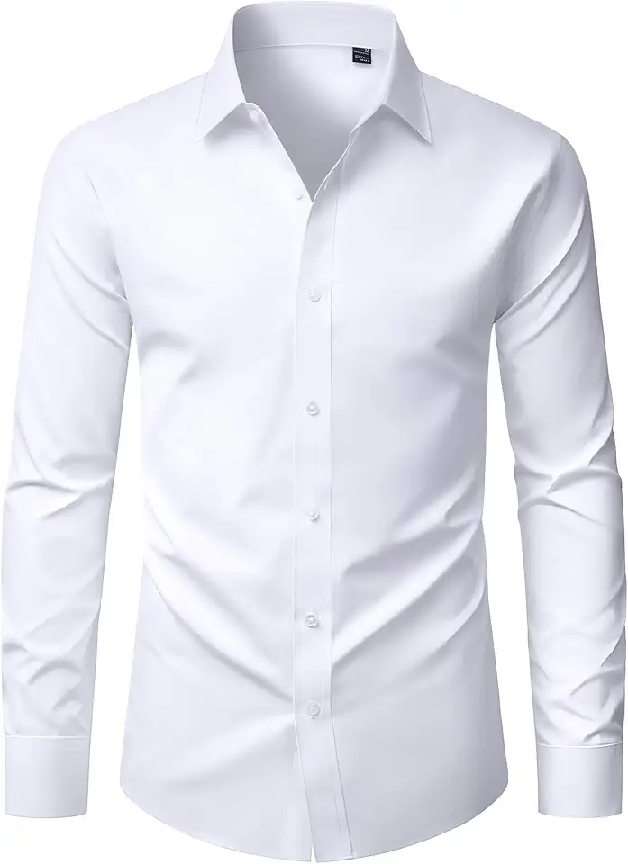 J.VER Mens Dress Shirts Long Sleeve Solid Formal Shirt Stretch Business Casual Wedding Button Down Shirts