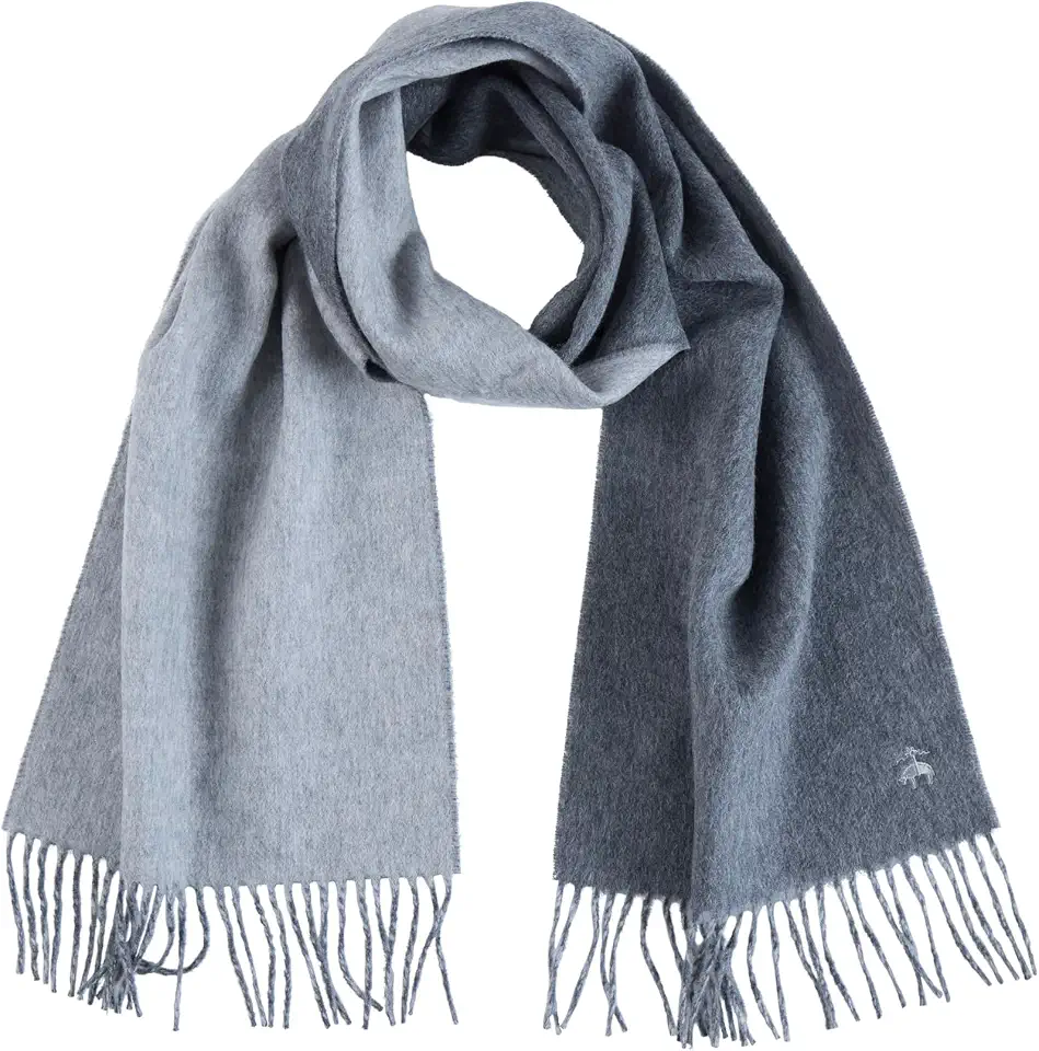Brooks Brothers Wool and Cashmere Woven Patterned Scarf with Twisted Fringe - Men's Luxury Winter Scarf, 66" x 12"