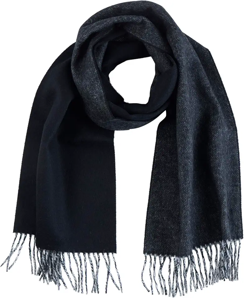 Brooks Brothers Wool and Cashmere Woven Patterned Scarf with Twisted Fringe - Men's Luxury Winter Scarf, 66" x 12"