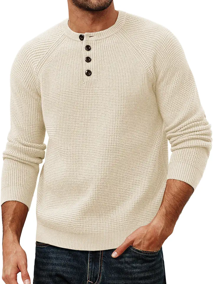 PJ PAUL JONES Mens Waffle Knit Henley Casual Pullovers Sweater