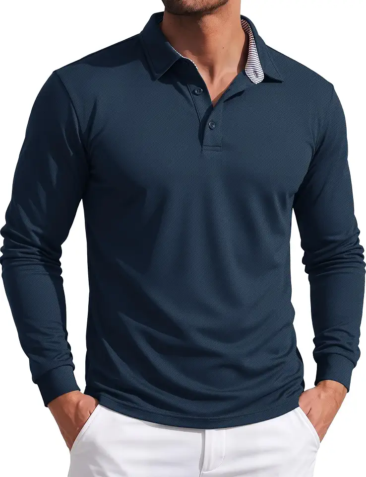 MAGCOMSEN Men's Polo Shirts Long Sleeve Performance Quick Dry Golf Shirt