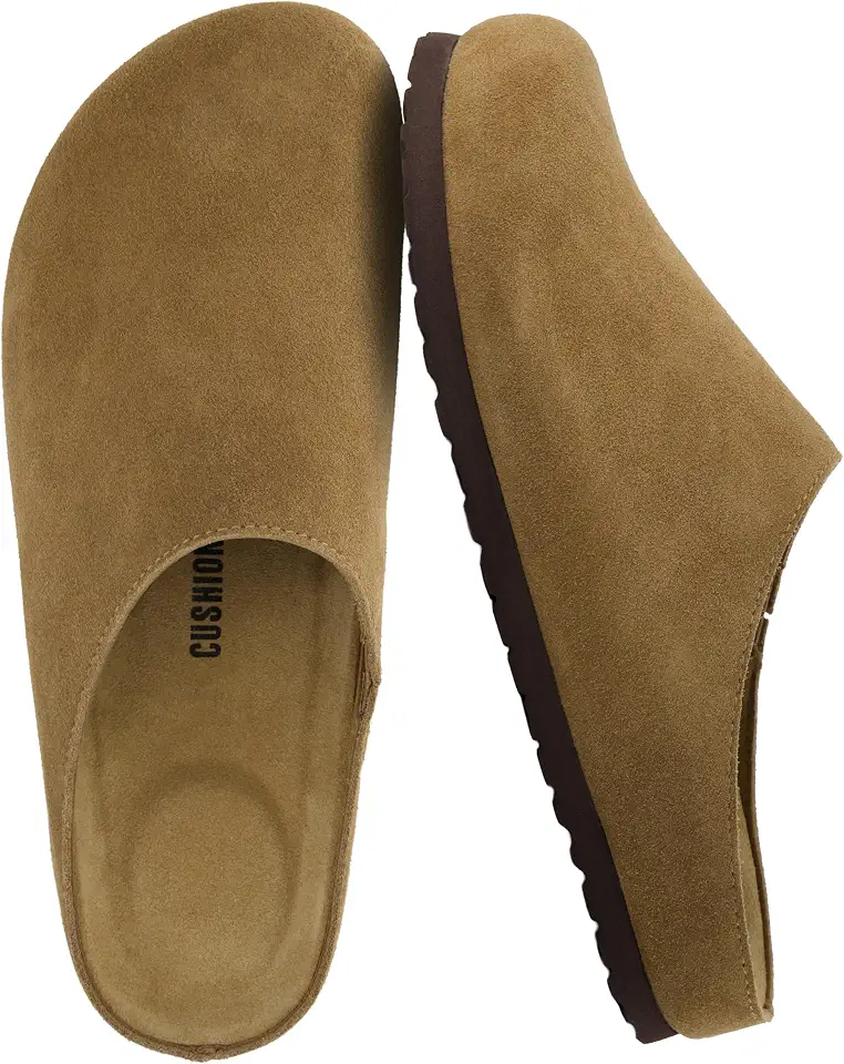 CUSHIONAIRE Heath Genuine Suede Cozy Mens Slippers – Faux Fur Clog House Shoes with Memory Foam, Indoor Outdoor Slippers for Men