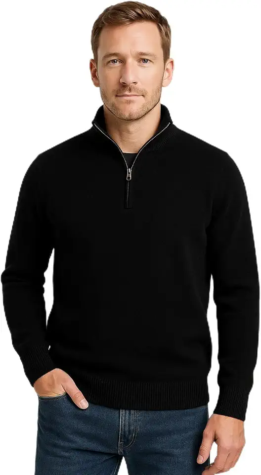 JENNIE LIU Men's 100% Cashmere Quarter Zip Sweater | Ultra-Soft, Breathable Knit for Golf & Cold Weather