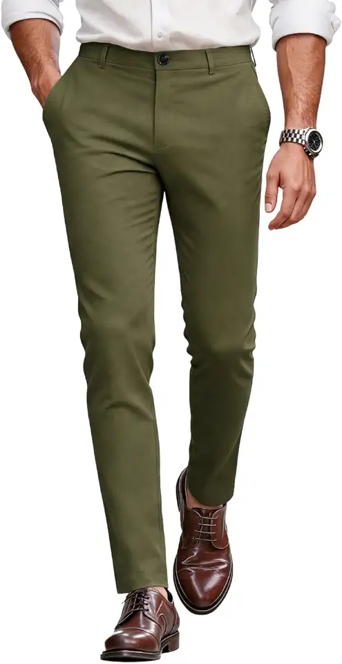 GINGTTO Mens Dress Pants Chinos Slim Fit Stretch Slacks Green 34 | Business Casual Khakis, Lightweight, Super stretchy fabric, Twill, Athletic fit, Versatile for formal, golf, daily and work