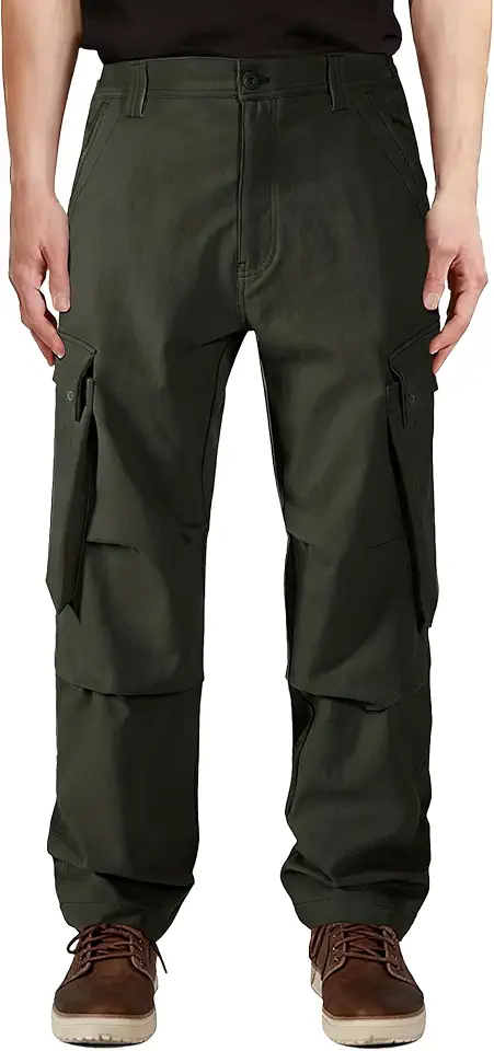 Plaid&Plain Men's Relaxed Fit Cargo Pants, 30" Inseam, Matte Cotton-Touch Multi-Pocket Casual Loose Fit Work Pants