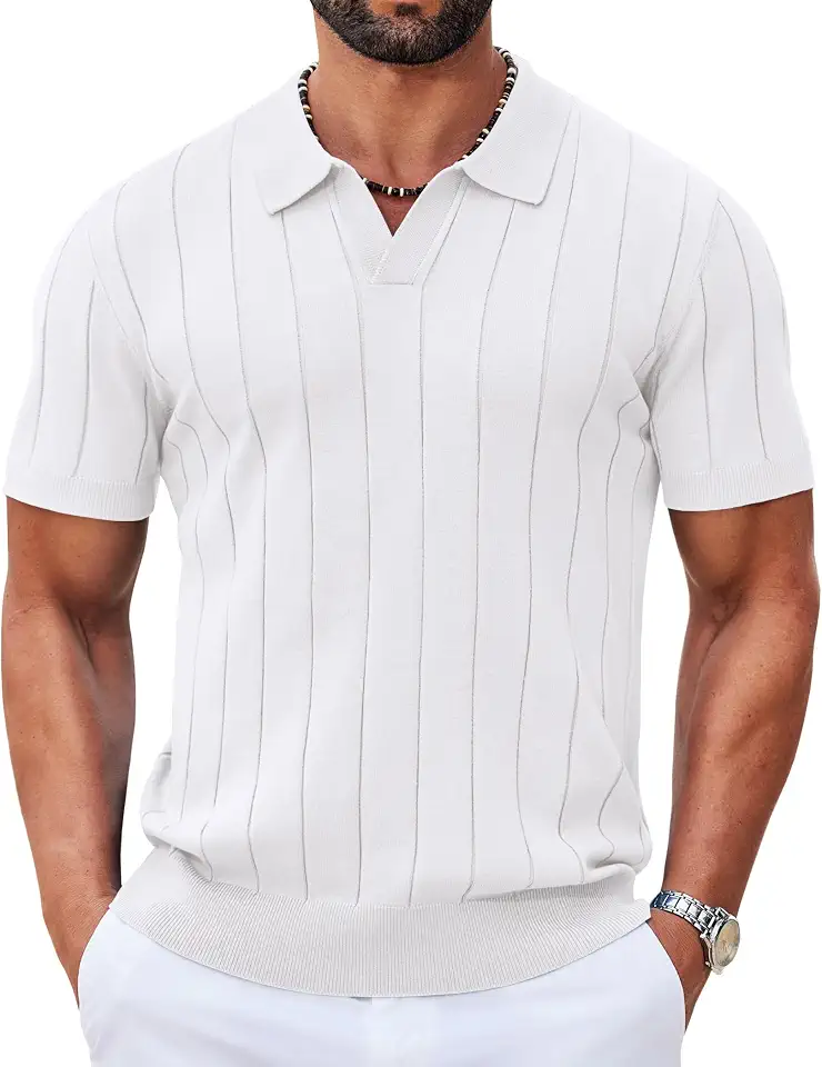 Global Recycled Standard COOFANDY Mens Polo Shirts Short Sleeve V Neck Knit Shirts for Men Casual Old Money Clothes Mens Golf Shirt