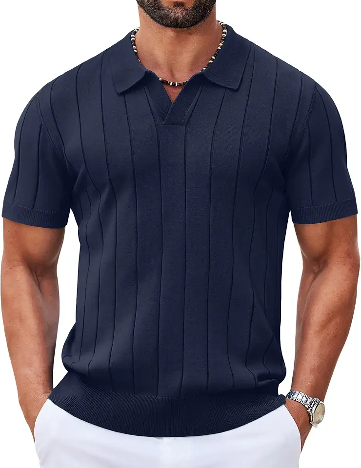 COOFANDY Mens Polo Shirts Short Sleeve V Neck Knit Shirts for Men Casual Old Money Clothes Mens Golf Shirt