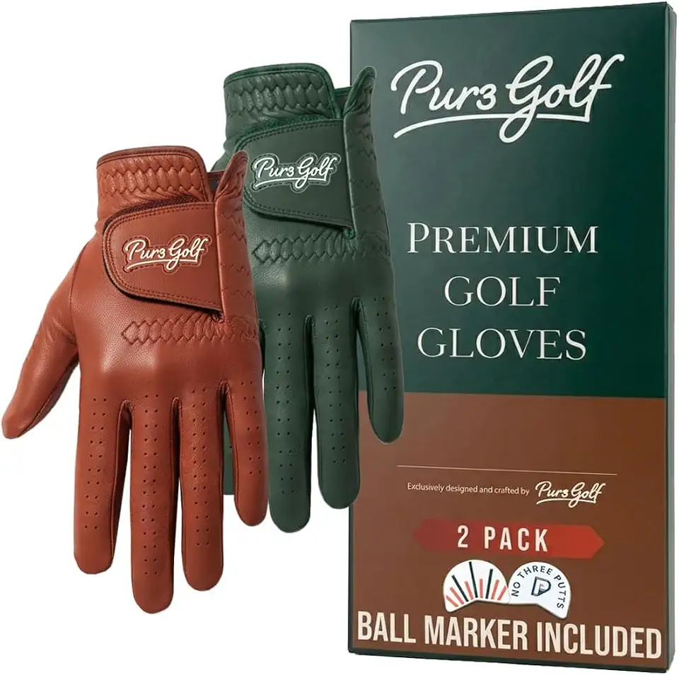 PUR3 Multipack Colored Cabretta Leather Golf Gloves Men | Includes Ball Marker | Golf Glove Men Left Hand and Right Hand