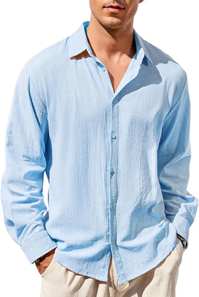 Cotton Linen Shirt Men Button Down Solid Mens Summer Casual Beach Hawaiian Shirts