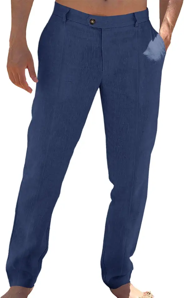 Men's Navy Pleated Linen Dress Pants