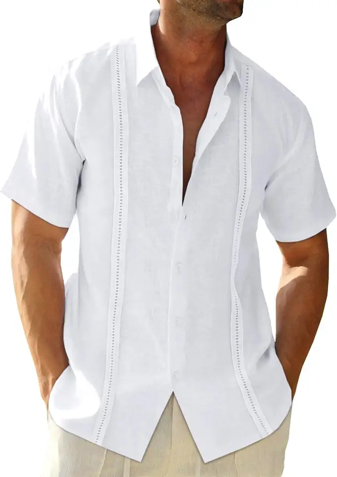 Runcati Mens Linen Cuban Guayabera Shirts Button Down Short Sleeve Shirt