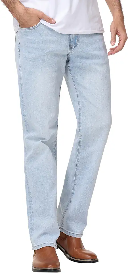 Men's Relaxed Fit Straight Leg Cowboy Jeans - Stretch Comfort Cotton Denim Pants Casual Work Business Trousers All-Season