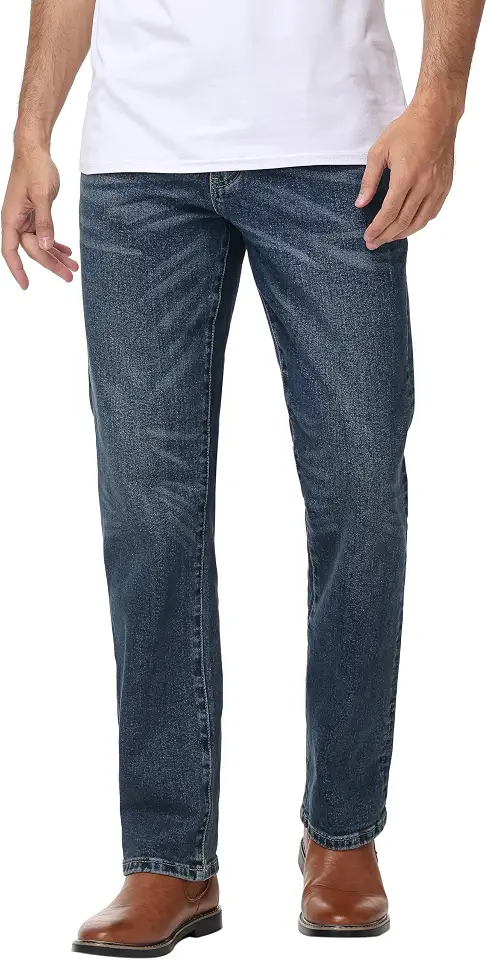 Men's Relaxed Fit Straight Leg Cowboy Jeans - Stretch Comfort Cotton Denim Pants Casual Work Business Trousers All-Season
