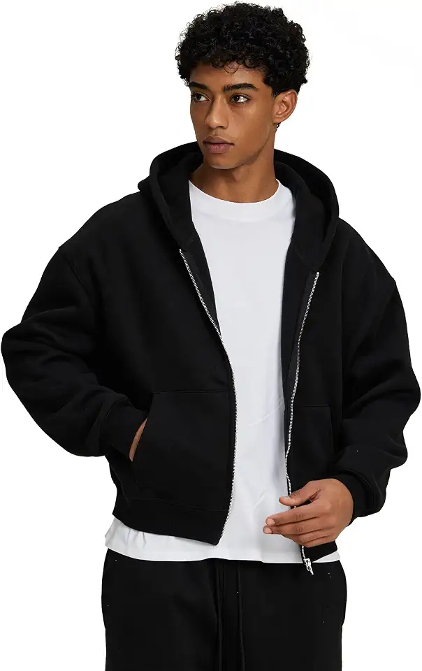 Boxy Cropped Zipper Mens Hoodies Streetwear Oversized Hoodie Fleece Zip Up Sweatshirts Hooded For Men
