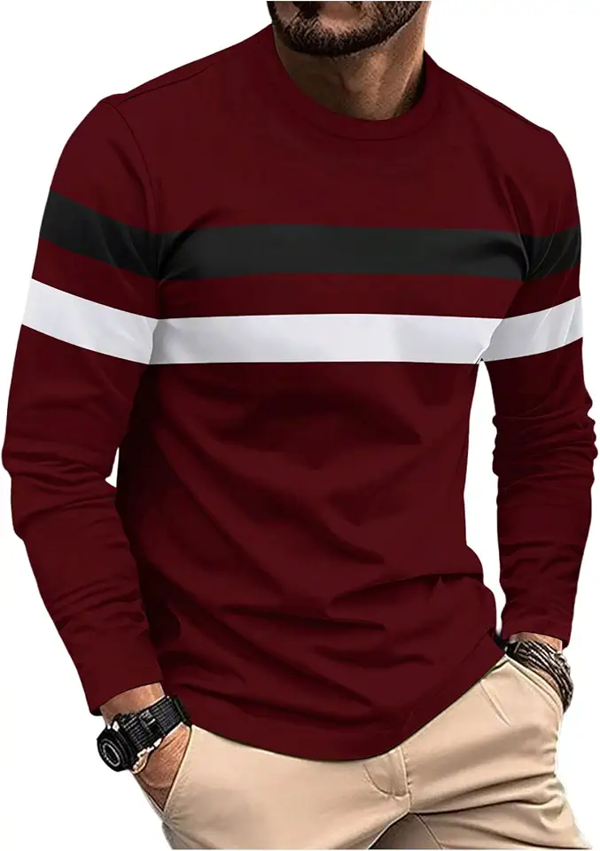 Men's Burgundy Striped Long Sleeve Shirt