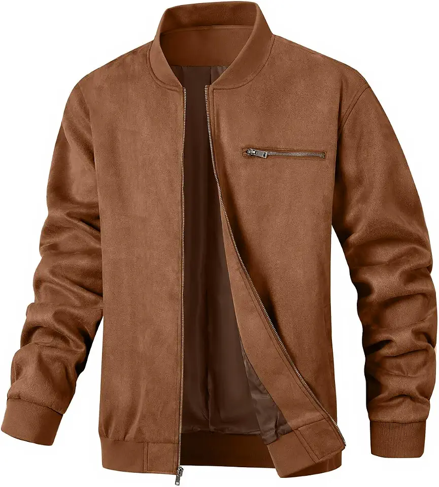 Global Recycled Standard Wizoat Men's Suede Bomber Jacket Casual Lightweight Jacket Varsity Coat