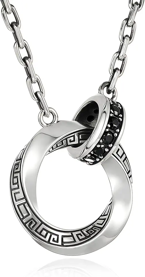Men's Silver Ring Pendant Chain Necklace