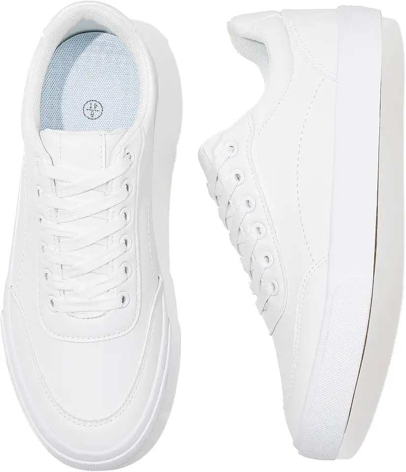 Rominz Men's White Tennis Shoes PU Leather Fashion Sneakers