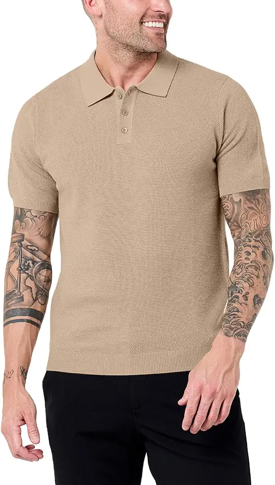 Vista Sweater Polo for Men Short Sleeve Knit Polo Shirt Textured S-4XL