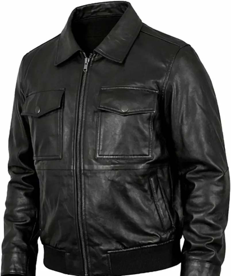 Men's Bomber Lambskin Leather Jacket - C&C Premium Leather Winter Outerwear