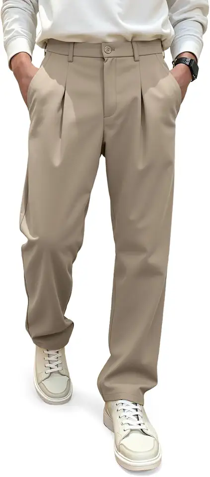 JMIERR Men's Pleated Pants Elastic Waist Wide Leg Casual Dress Pants