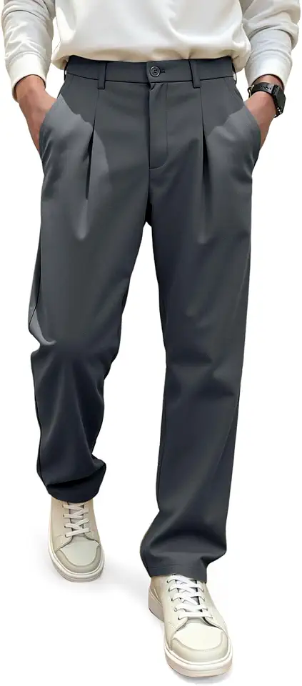 Men's Straight Fit Dark Grey Dress Pants