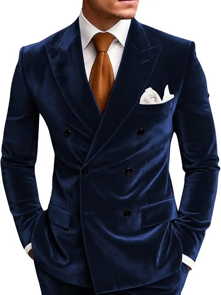Men Velvet Chirstmas Suit Tuxedo 2 Piece Suits Double Breasted Wedding Groomsmen Velvet Blazer Pants Suit