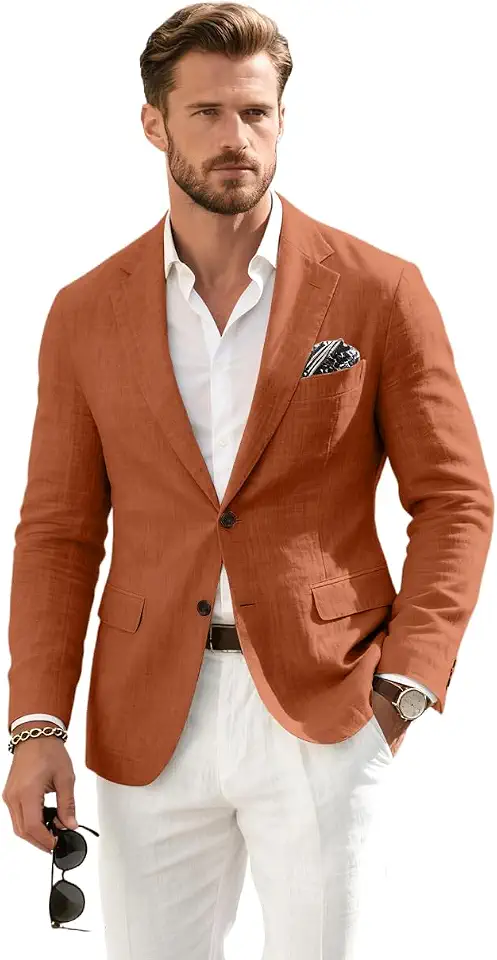Linen Retro Mens Suit Jacket Blazer Prom Jackets Suit Separates Sport Coat