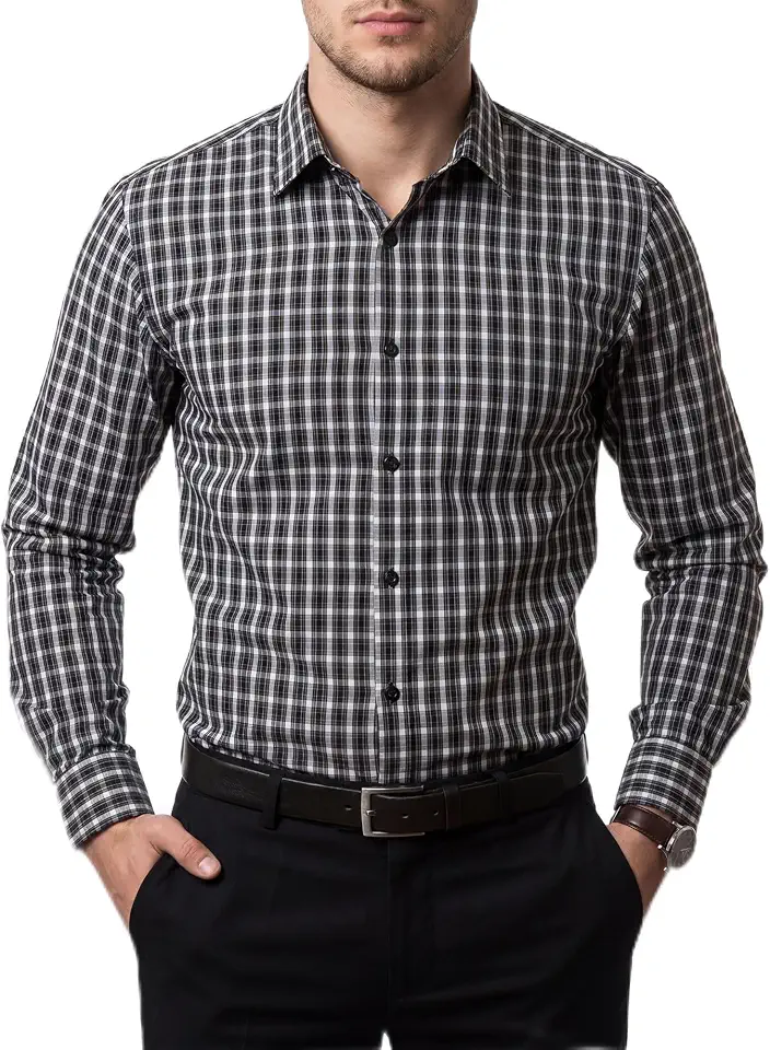 Cotton King Mens Long Sleeve Button Down Shirts Plaid Cotton Dress Shirt Wrinkle & Stain Resistant Work Casual Shirts for Men