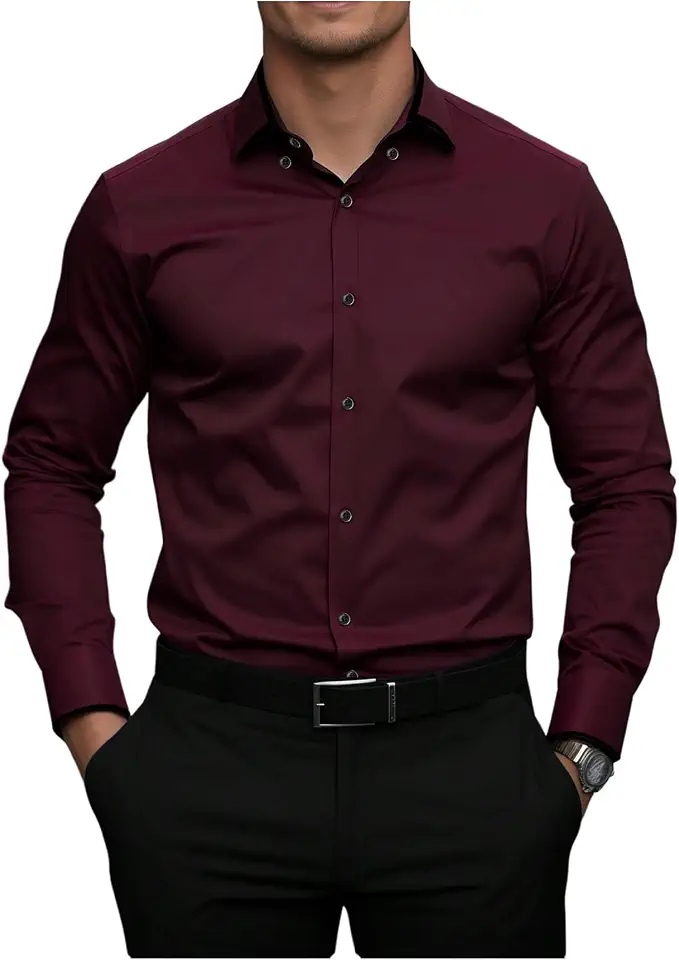 VIPWOLF Men's Long Sleeve Dress Shirts Button Down Business Work Office Shirt Top