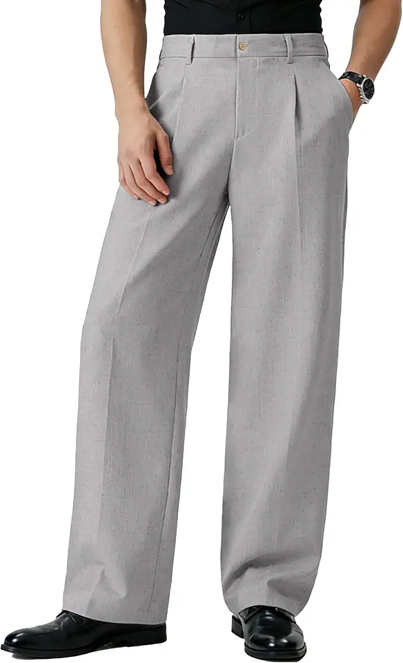 Men's Grey Flannel Pleated Dress Pants