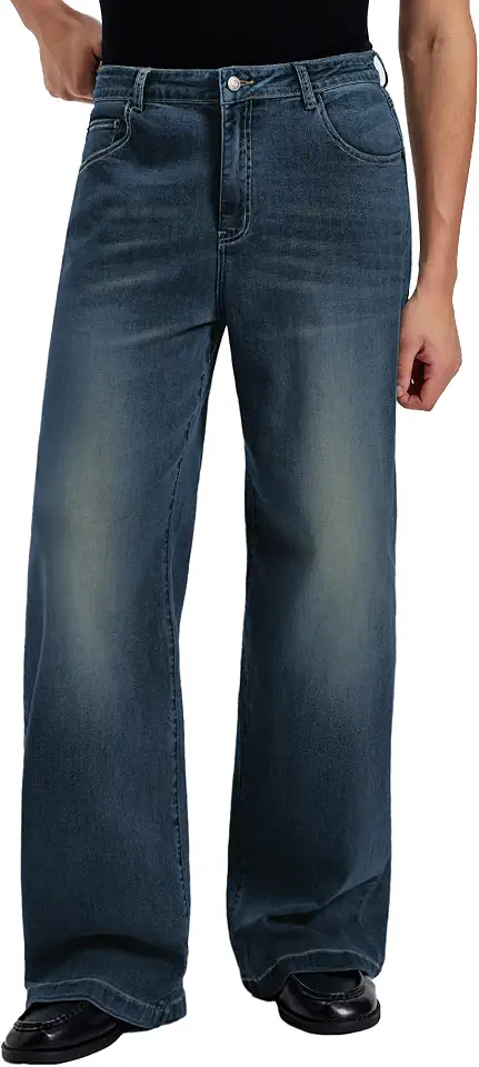Mens Bootcut Baggy Jeans Stretch Flared Wide Leg Old Money Jeans Lightweight Breathable Vintage Stylish Casual Denim Pants