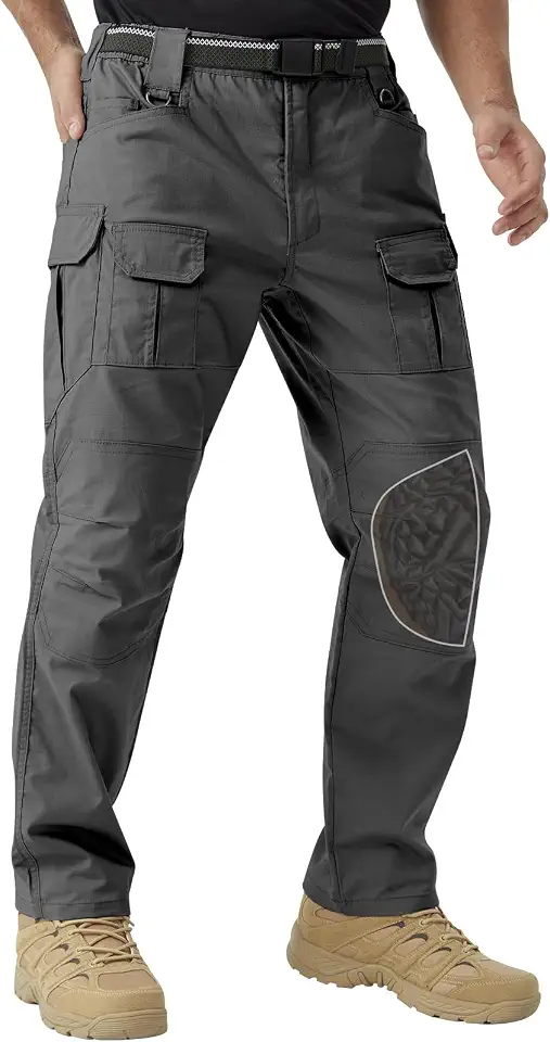 Men's Stretch Tactical Work Pants with Removable Knee Pads, Water-Resistant Ripstop Cargo Pants for Outdoor & Hiking