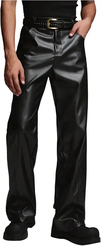 GORGLITTER Men's Leather Pants Baggy Western Concert Cowboy Rodeo Outfits